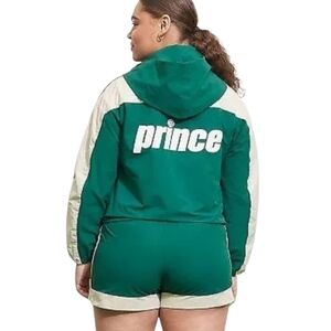 Prince Pickleball Cropped Zip Up Green and White Hooded Jacket